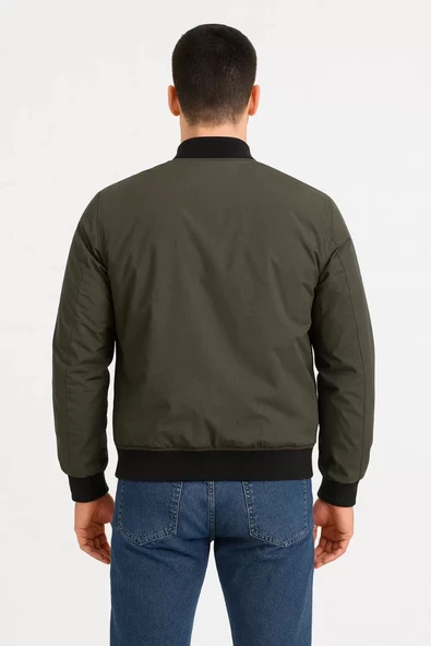 Erkek içi Astarlı Fermuarlı Bomber Mont Ceket - Haki - Resim 2