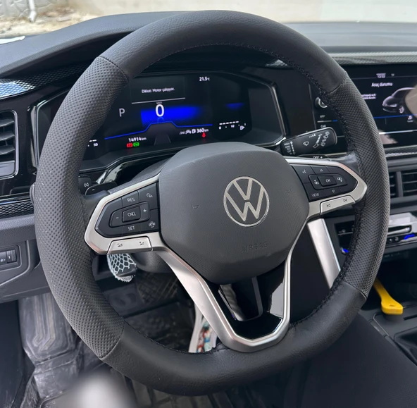 DİKİŞLİ DİREKSİYON KILIFI SİYAH DERİ NOKTALI DERİ SİYAH DİKİŞLİ VW POLO İÇİN ürün görseli