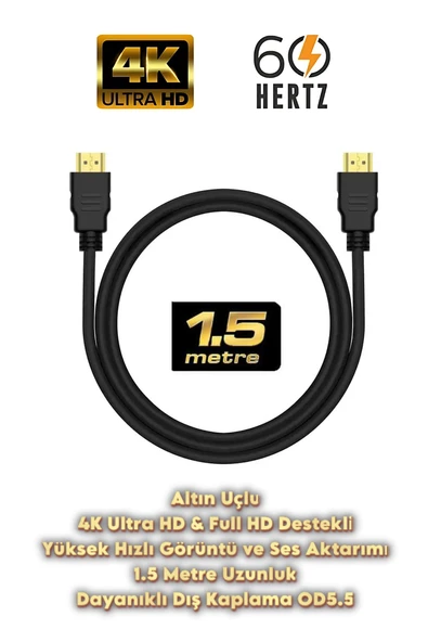 Alfas 1.5 Metre HDMI Kablo | Altın Uçlu | 4K Ultra HD 60Hz Full HD V1.4 3D Destekli 1.5m Hdmi Kablo ürün görseli 1