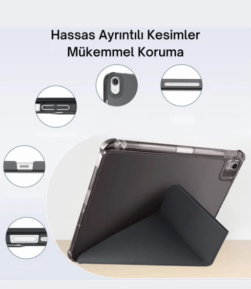 iPad A16 11. Nesil A16 2025 Uyumlu Tri Folding Tablet Kılıfı + Avuç İçi Algılamayan Tablet Kalemi - Resim 12