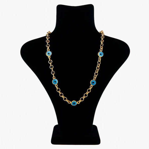 Altın Renk Nazar Boncuklu Figürlü Kolye