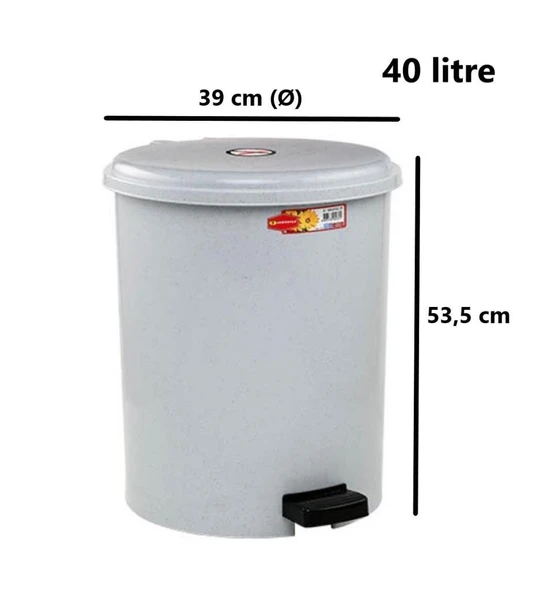 Omnipazar SY-4219 Gri Pedallı Yuvarlak Çöp Kovası İç Kovalı 40 Litre - 2