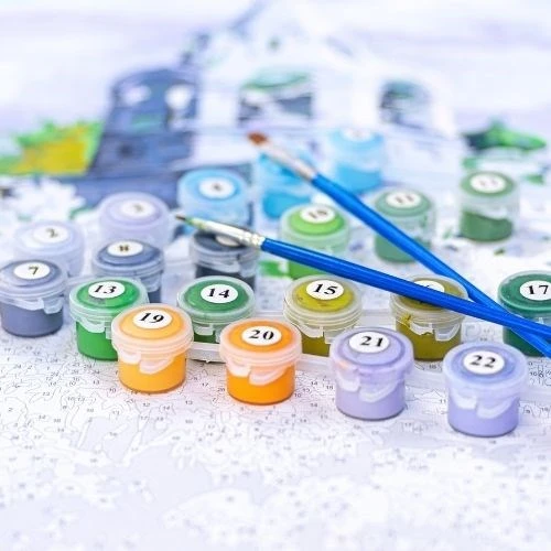 Çerçeveli Ren Nehrinde Yıldızlı Geceler Kanvas Sayılarla Boyama Seti Kasnaklı  40cm x 50 cm - Resim 3