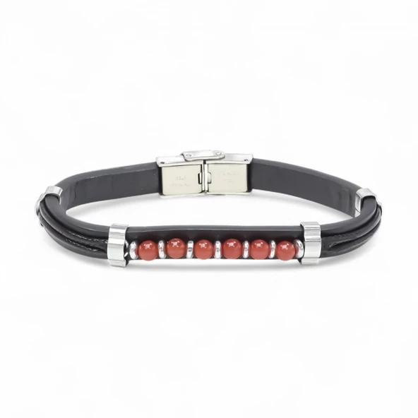 Kırmızı Akik Taşlı Deri Bileklik 31831G6D4M ürün görseli 1