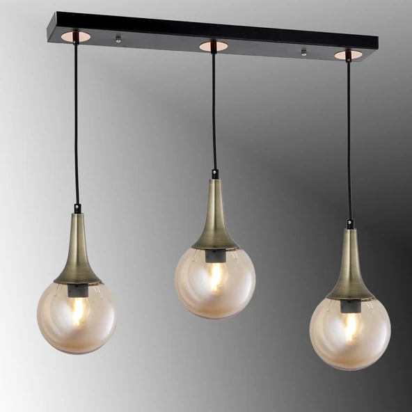 TT601-3S-SY-ESK TT Aydınlatma Mat Siyah - Eskitme 3 lü Uzun Hunili Avize ürün görseli 1