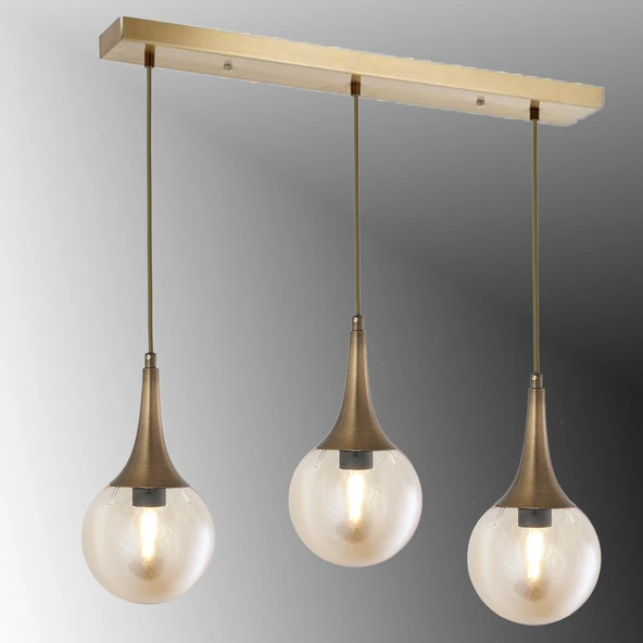 TT601-3S-FULLESK TT Aydınlatma Eskitme Kaplama 3 lü Sıralı Uzun Hunili Avize ürün görseli 1