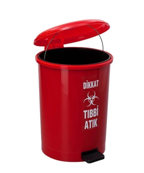 Omnipazar SY-4219 Kırmızı Tıbbi Atık Pedallı Yuvarlak Çöp Kovası İç Kovalı 40 Lt - 1