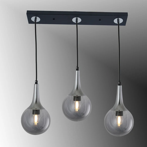 TT601-3S-SY-KR TT Aydınlatma Mat Siyah - Krom 3 lü Uzun Hunili Sıralı Avize ürün görseli 1