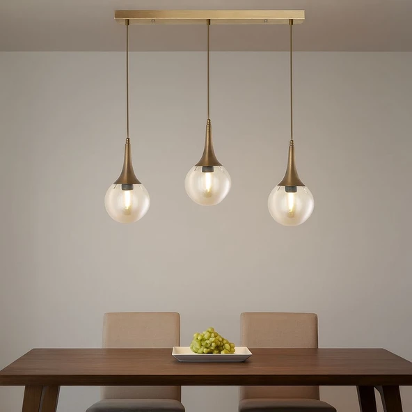 TT601-3S-FULLESK TT Aydınlatma Eskitme Kaplama 3 lü Sıralı Uzun Hunili Avize - Resim 3