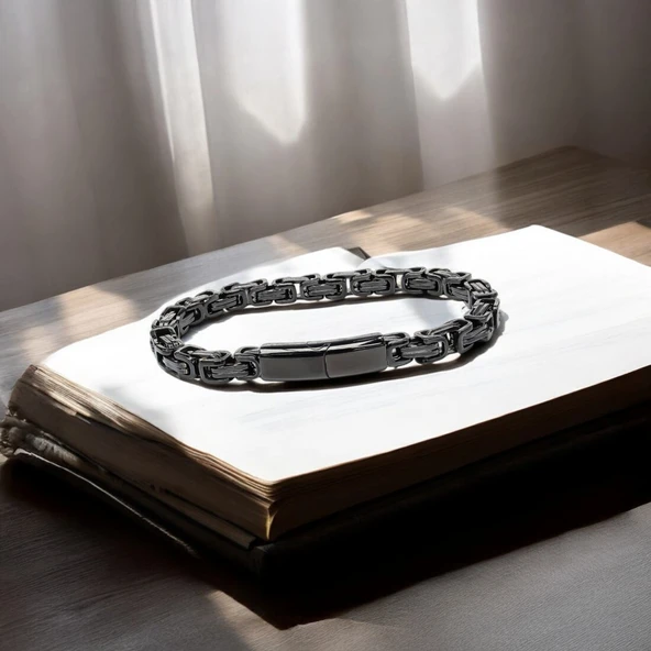 Kilit Mekanizmalı Siyah Kral Zincir Bileklik 6Mm 3183CZB1D93 - Resim 3