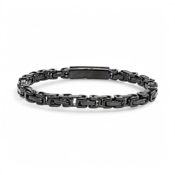 Kilit Mekanizmalı Siyah Kral Zincir Bileklik 6Mm 3183CZB1D93 - Resim 4