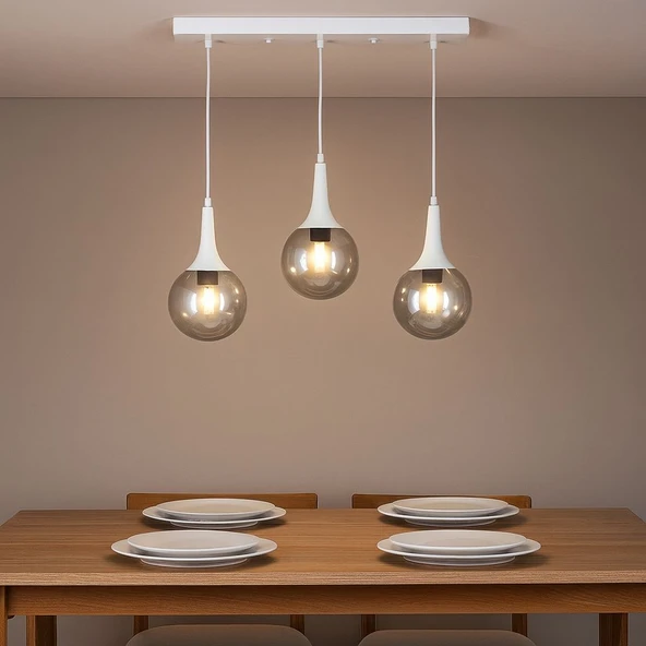 TT601-3S-FULLBY TT Aydınlatma Mat Beyaz 3 lü Uzun Hunili Sıralı Avize - Resim 2