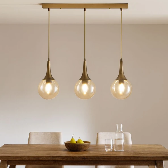 TT601-3S-FULLESK TT Aydınlatma Eskitme Kaplama 3 lü Sıralı Uzun Hunili Avize - Resim 2