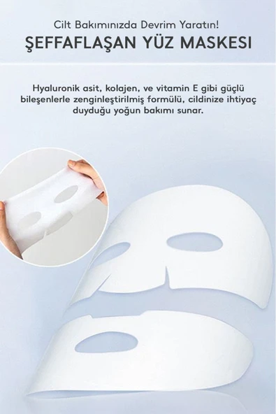 10 Adet Bio Kolajen Şeffaflaşan Yüz Maskesi - Nemlendirici, Gözenek Sıkılaştırıcı, Canlandırıcı - 2