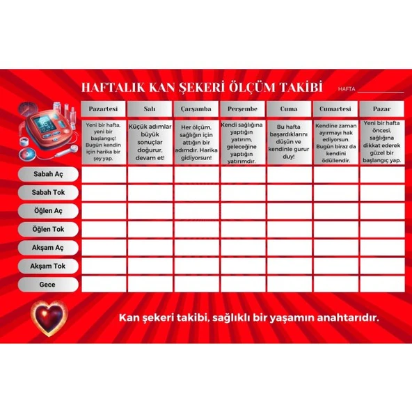 Diyabet Ölçüm Takip Çizelgesi Defteri A Kalite Özel Tasarım 3 Aylık A5 Kırmızı - Resim 3