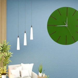 Ahşap Minimal Dekoratif Duvar Saati - 33x33 Cm Yeşil - Resim 2