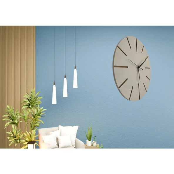 Ahşap Minimal Dekoratif Duvar Saati - 33x33 Cm Krem - Resim 3