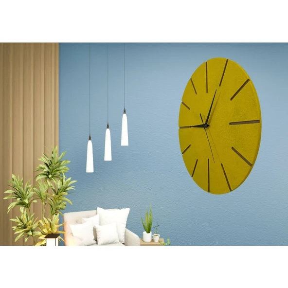 Ahşap Minimal Dekoratif Duvar Saati - 33x33 Cm Hardal - Resim 3