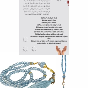 Namaz Tesbihi Vavlı 99'lu Cam İncili İsmi Azam Dua Kartı İle Mavi Renk Hediyelik - 1