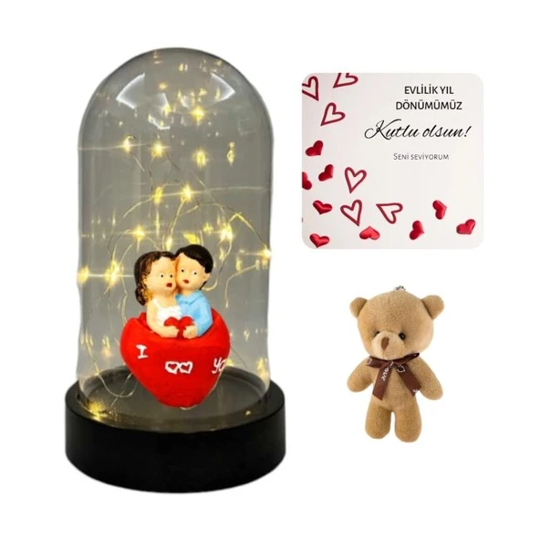 Fanus Teraryum Sevgili Ellerinde Kalp Mini Ayıcıklı - Resim 2