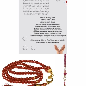 Namaz Tesbihi Vavlı 99'lu Cam İncili İsmi Azam Dua Kartı İle Fuşya Renk Hediyelik - 1