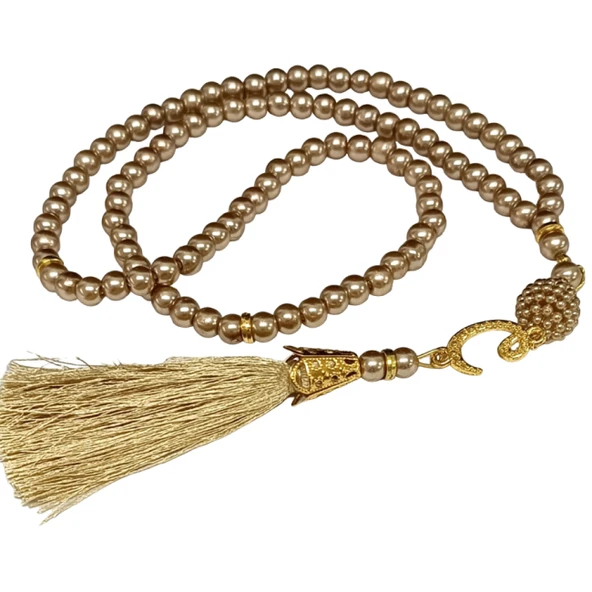 Namaz Tesbihi Vavlı 99'lu Cam İncili İsmi Azam Dua Kartı İle Süt Kahve Renk Hediyelik - 2