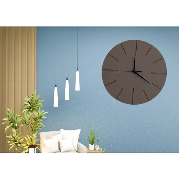 Ahşap Minimal Dekoratif Duvar Saati - 33x33 Cm Vizon - Resim 3