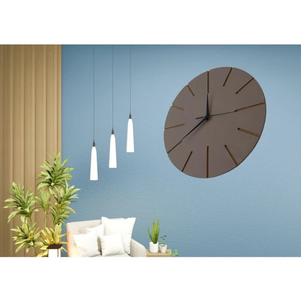 Ahşap Minimal Dekoratif Duvar Saati - 33x33 Cm Vizon - Resim 2