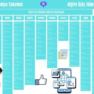 2025 Kişiye Özel Sosyal Medya Takvimi - Özel Günlerle Dolu Eğlenceli Duvar Afişi Açık Mavi ürün görseli 1
