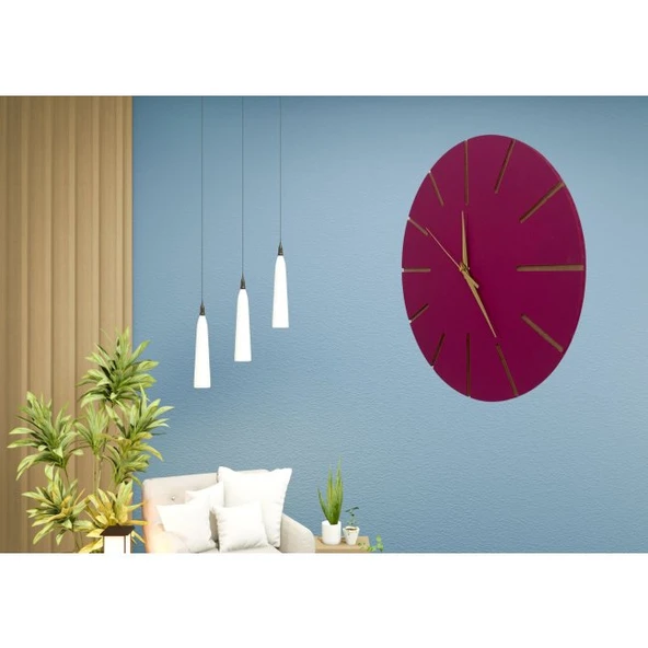 Ahşap Minimal Dekoratif Duvar Saati - 33x33 Cm Fuşya - Resim 2