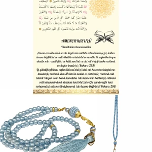 Namaz Tesbihi Vavlı 99'lu Cam İncili Amenerrasulü Dua Kartı İle Mavi Renk Hediyelik - 1