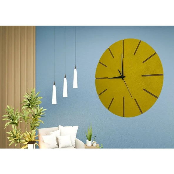 Ahşap Minimal Dekoratif Duvar Saati - 33x33 Cm Hardal - Resim 2