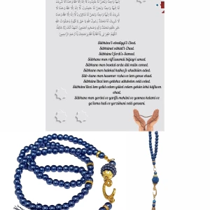 Namaz Tesbihi Vavlı 99'lu Cam İncili İsmi Azam Dua Kartı İle Lacivert Renk Hediyelik - 1