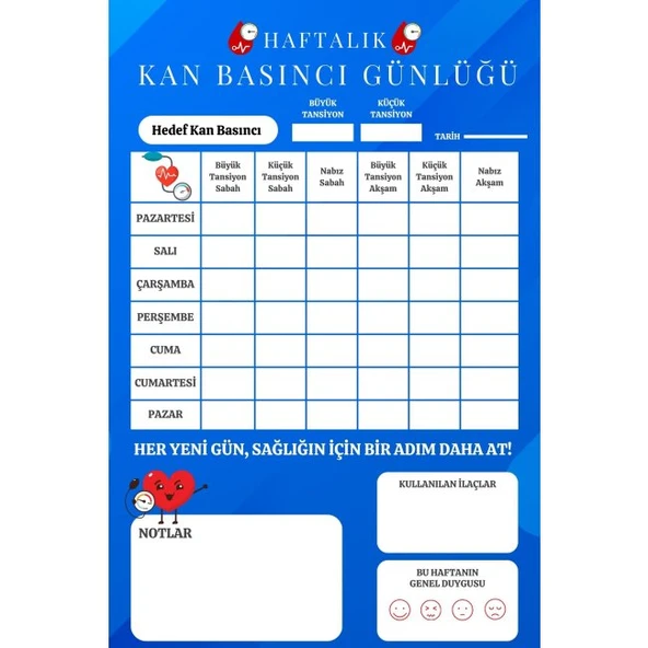 Tansiyon Ölçüm Takip Çizelgesi Defteri A Kalite Özel Tasarım 6 Aylık A6 Boyut - Resim 2