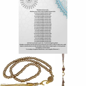 Namaz Tesbihi Vavlı 99'lu Cam İncili 35 Besmele-i Şerif Dua Kartı İle Süt Kahve Renk Hediyelik