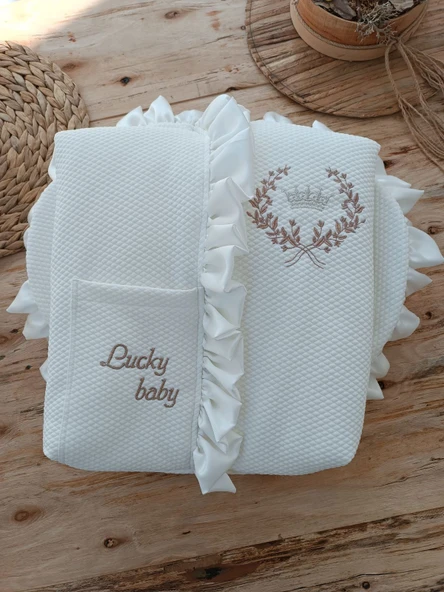 Yenidoğan Ultralüks Fermuarlı Ve Cepli Lucky Baby Nakışlı Bebek Battaniyesi Kundak - Resim 2