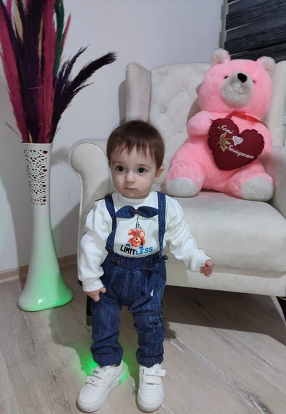 9-12-18 Ay Papyonlu Sweat Kot Pantolon 2li Erkek Bebek Salopet Takımı - 6