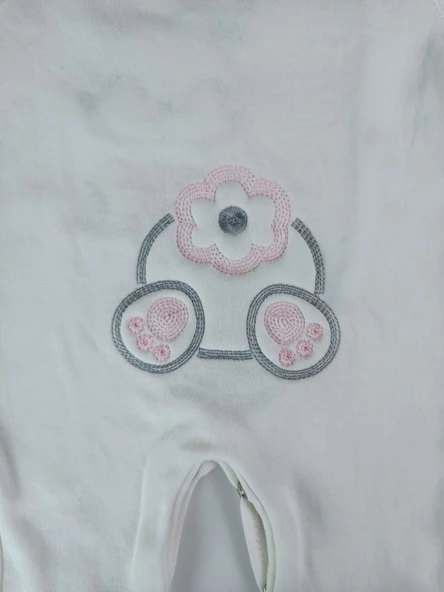 0-3 3-6 Ay Minik Tavşan Nakışlı Boydan Çıtçıt Kapamalı Kız Erkek Bebek Tulumu - Resim 7