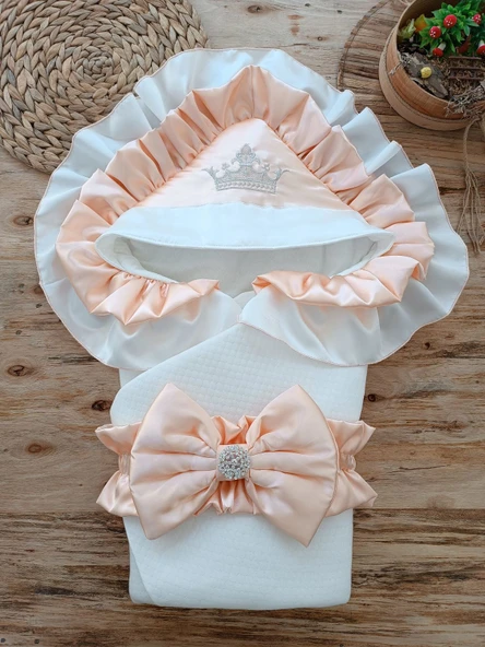 Yenidoğan Mehtap Lüks Kelebek Taç Nakışlı Bebek Battaniyesi Kundak ürün görseli