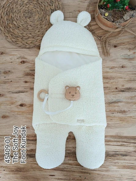 Yenidoğan Kulaklı Şapkalı Açılır Kucaklı Cırt Kapamalı Ayaklı Bebek Battaniyesi Kundak ürün görseli