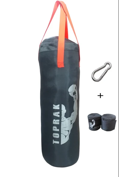 Boks Torbası Eldiven, Karabina Ve Bandaj Hediyeli İçi Dolu 50x20 Cm Füme - 1