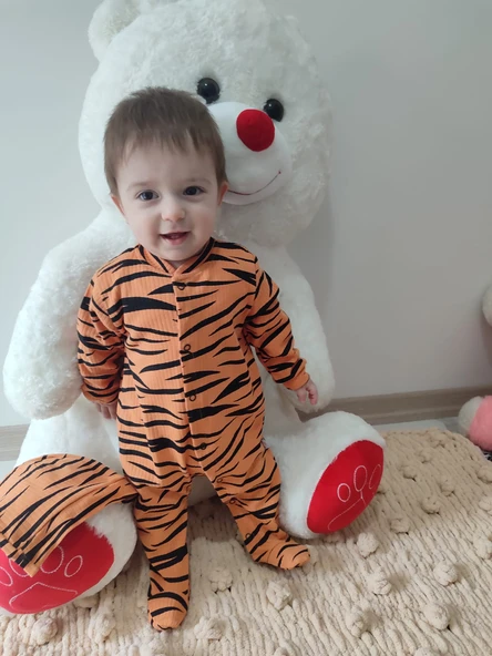 3-6-9-12 Ay Pooh Desenli Zebra Çizgili Şapkalı Sweatli 3lü Kız Erkek Bebek Tulumu(sarı) - 7
