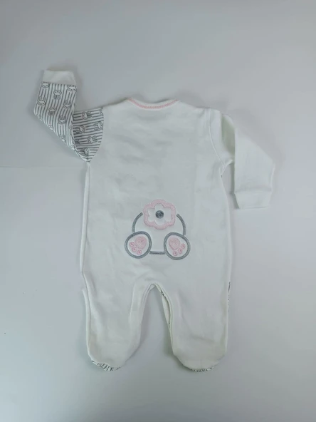0-3 3-6 Ay Minik Tavşan Nakışlı Boydan Çıtçıt Kapamalı Kız Erkek Bebek Tulumu - Resim 3