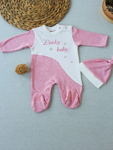 0-3 3-6 Ay Lucky Baby Nakışlı Es Çizgi Boy Şapkalı Kız Bebek Tulumu - 1
