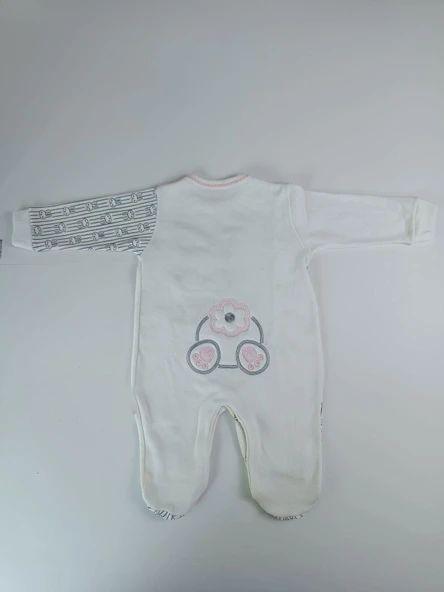 0-3 3-6 Ay Minik Tavşan Nakışlı Boydan Çıtçıt Kapamalı Kız Erkek Bebek Tulumu - Resim 4