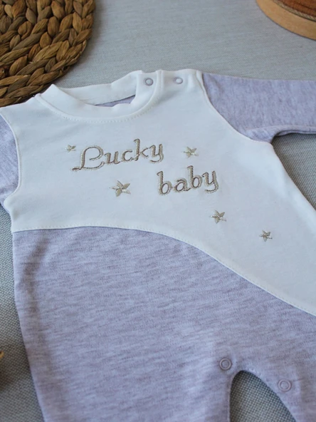 0-3 3-6 Ay Lucky Baby Nakışlı Es Çizgi Boy Şapkalı Erkek Bebek Tulumu - 2