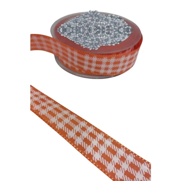 Tafta Ekoseli Kurdele 25 Mm Turuncu 2 Metre - 2