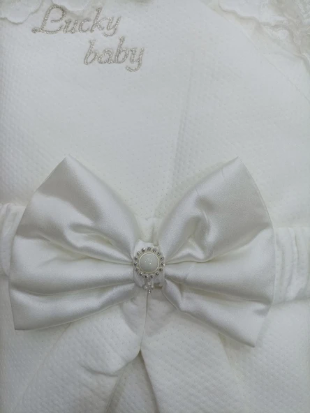 Yenidoğan Sahra Taç Lucky Baby Nakışlı Kumru Kundak Bebek Battaniyesi - Resim 2