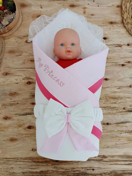 Yenidoğan Bal Peteği My Prince Taç Nakışlı Delüks Kundak Bebek Battaniyesi - Resim 2
