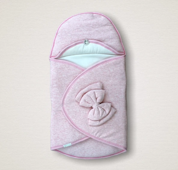 Yenidoğan Düğme Detaylı Çizgi Efektli Çift Fiyonk Klasik Kundak Bebek Battaniyesi ürün görseli